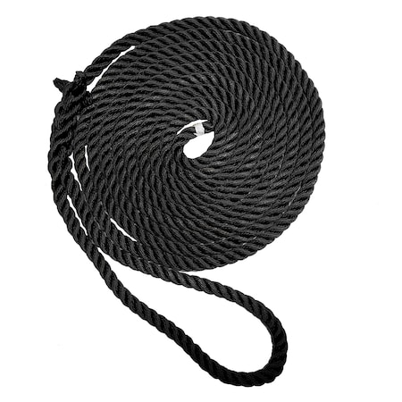 5/8 X 15' Nylon 3 Strand Dock Line Black